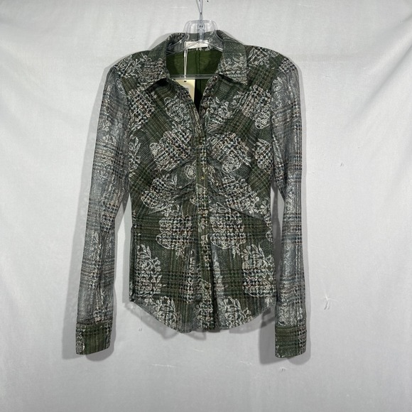 NWT $295 RAMY BROOK [ Small ] Hamilton Mesh Long Sleeve Top Sage Tartan 7136 - Picture 7 of 16